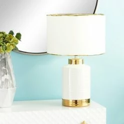 15" x 24" Large Contemporary Style Round Ceramic Table Lamp with Metallic Trim White/Gold - CosmoLiving by Cosmopolitan 10 15" x 24" Large Contemporary Style Round Ceramic Table Lamp with Metallic Trim White/Gold - CosmoLiving by Cosmopolitan -Desk Lamps sales shop unnamed file 4529