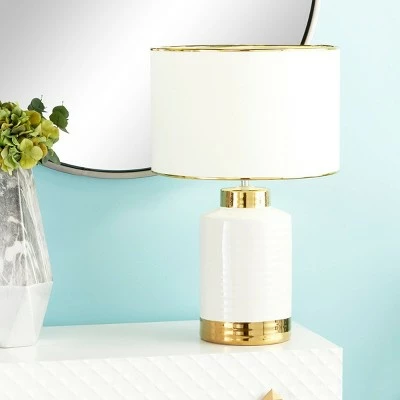 15" x 24" Large Contemporary Style Round Ceramic Table Lamp with Metallic Trim White/Gold - CosmoLiving by Cosmopolitan 3 15" x 24" Large Contemporary Style Round Ceramic Table Lamp with Metallic Trim White/Gold - CosmoLiving by Cosmopolitan - Image 3