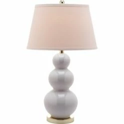 28" Pamela Triple Gourd Ceramic Lamp White (Includes CFL Light Bulb) - Safavieh