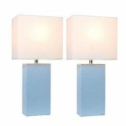 (2pk) 21" Monaco Avenue Modern Leather Table Lamp Periwinkle Blue - Elegant Designs