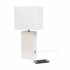 Leather Table Lamp with Fabric Shade White - Elegant Designs -Desk Lamps sales shop unnamed file 4611