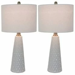 26" Set of Two Jameson Textured Ceramic Table Lamp White - Decor Therapy