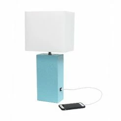 Modern Leather Table Lamp with USB and Fabric Shade Aqua - Elegant Designs 7 Modern Leather Table Lamp with USB and Fabric Shade Aqua - Elegant Designs -Desk Lamps sales shop unnamed file 4633