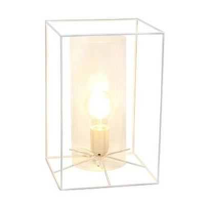 Large Framed Table Lamp with Cylinder Glass Shade White - Lalia Home 1 Large Framed Table Lamp with Cylinder Glass Shade White - Lalia Home