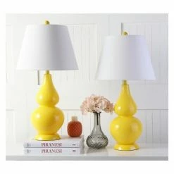 (Set of 2) 26" Cybil Double Gourd Lamp Yellow (Includes CFL Light Bulb) - Safavieh