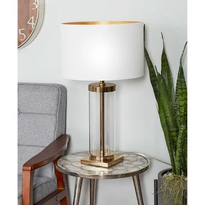 14" x 25" Contemporary Large Cylinder Metal and Glass Table Lamp Gold/White - CosmoLiving by Cosmopolitan 1 14" x 25" Contemporary Large Cylinder Metal and Glass Table Lamp Gold/White - CosmoLiving by Cosmopolitan