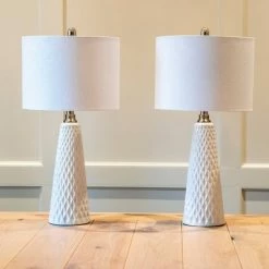 26" Set of Two Jameson Textured Ceramic Table Lamp White - Decor Therapy 14 26" Set of Two Jameson Textured Ceramic Table Lamp White - Decor Therapy -Desk Lamps sales shop unnamed file 467