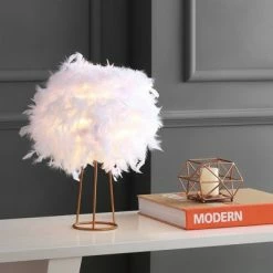 JONATHAN Y 16" Metal Stork Feather Table Lamp (Includes LED Light Bulb) White - JONATHAN Y