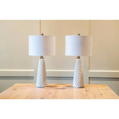 26" Set of Two Jameson Textured Ceramic Table Lamp White - Decor Therapy 8 26" Set of Two Jameson Textured Ceramic Table Lamp White - Decor Therapy - Image 8