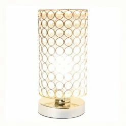 Elipse Crystal Bedside Nightstand Cylindrical Uplight Table Lamp Chrome - Elegant Designs