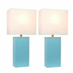 (2pk) 21" Monaco Avenue Modern Leather Table Lamp Aqua - Elegant Designs