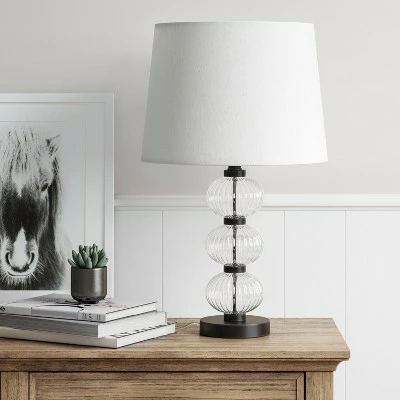 Large Assembled Glass Stacked Ribbed Table Lamp (Includes LED Light Bulb) Clear - Threshold™ 1 Large Assembled Glass Stacked Ribbed Table Lamp (Includes LED Light Bulb) Clear - Threshold™