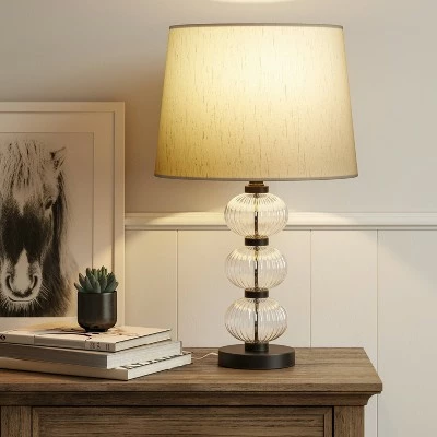 Large Assembled Glass Stacked Ribbed Table Lamp (Includes LED Light Bulb) Clear - Threshold™ 2 Large Assembled Glass Stacked Ribbed Table Lamp (Includes LED Light Bulb) Clear - Threshold™ - Image 2