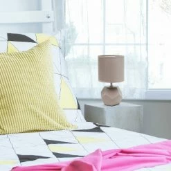 Round Prism Mini Table Lamp with Matching Fabric Shade Gray - Simple Designs -Desk Lamps sales shop unnamed file 480