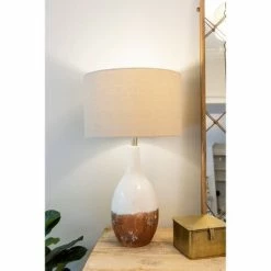 (Set of 2) Two-Tone Ceramic Table Lamp with Linen Shade Each one will Vary - 3R Studios