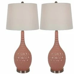 23" (Set of 2) Fletcher Glass Genie Table Lamps Pink (Includes LED Light Bulb) - Decor Therapy