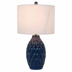 24.5" Tamara Faceted Ceramic Table Lamp - Dark Blue - Decor Therapy