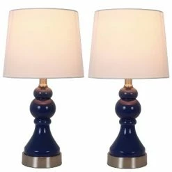 Set of 2 Draper Table Lamp with USB Ports (Includes LED Light Bulb) Blue - Decor Therapy