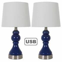 Set of 2 Draper Table Lamp with USB Ports (Includes LED Light Bulb) Blue - Decor Therapy -Desk Lamps sales shop unnamed file 5026