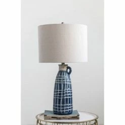 Stoneware Table Lamp with Embossed Grid Pattern - 3R Studios