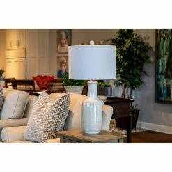 27.5" Patterned Ceramic Table Lamp White Glaze - Decor Therapy 18 27.5" Patterned Ceramic Table Lamp White Glaze - Decor Therapy -Desk Lamps sales shop unnamed file 5046