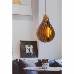 19.75" Modern Walnut Wood Hanging Pendant Lamp Brown - Ore International
