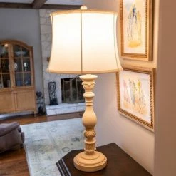 30" x 12" Dora Sculpted Resin Table Lamp Distressed Cream - Decor Therapy -Desk Lamps sales shop unnamed file 5106