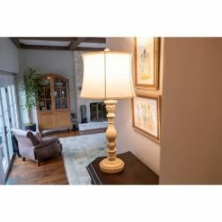 30" x 12" Dora Sculpted Resin Table Lamp Distressed Cream - Decor Therapy -Desk Lamps sales shop unnamed file 5108