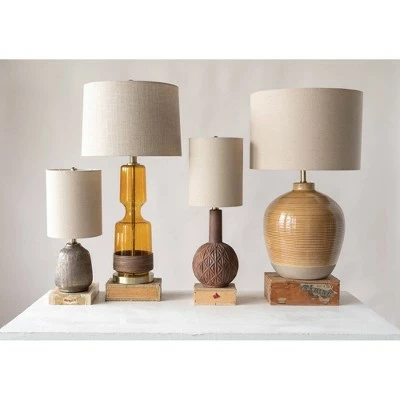 Terracotta Table Lamp with Metallic Glaze and Linen Shade - 3R Studios 1 Terracotta Table Lamp with Metallic Glaze and Linen Shade - 3R Studios