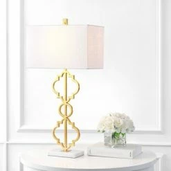 JONATHAN Y 32" Iron Salina Ogee Trellis Modern Table Lamp (Includes LED Light Bulb) Gold - Jonathan Y