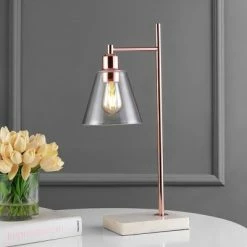 JONATHAN Y 22.25" Metal and Marble Lorena Modern Glam Table Lamp (Includes LED Light Bulb) Copper - Jonathan Y