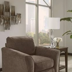 29.5" Traditional Metal Table Lamp with Crystal Accent (Includes CFL Light Bulb) Silver - Ore International