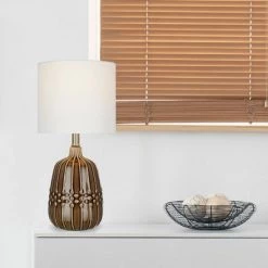 19" Ceramic Accent Lamp Brown (Includes LED Light Bulb) - Cresswell Lighting -Desk Lamps sales shop unnamed file 5218