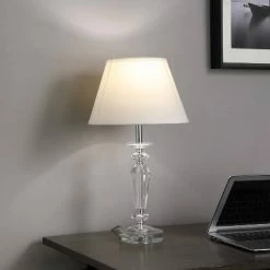 21.5" Traditional Crystal Glass Table Lamp Silver - Ore International