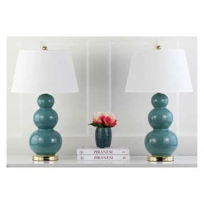 (Set of 2) 28" Pamela Triple Gourd Ceramic Lamp Marine Blue (Includes CFL Light Bulb) - Safavieh 1 (Set of 2) 28" Pamela Triple Gourd Ceramic Lamp Marine Blue (Includes CFL Light Bulb) - Safavieh