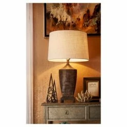 30" Traditional Polyresin Table Lamp with Textured Pattern (Includes CFL Light Bulb) Brown - Ore International