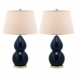 (Set of 2) 26.5" Jill Double- Gourd Ceramic Lamp Navy (Includes CFL Light Bulb) - Safavieh