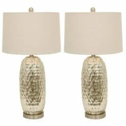 20.5" Set of 2 Antique Mercury Dimple Glass Table Lamps Gold - Decor Therapy