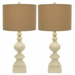23" Set of 2 Distressed Cream Resin Table Lamp Cream - Decor Therapy