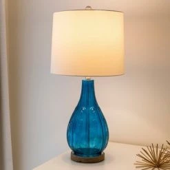 27.5" Emma Embossed Glass Table Lamp Indigo - Decor Therapy -Desk Lamps sales shop unnamed file 5344