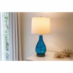 27.5" Emma Embossed Glass Table Lamp Indigo - Decor Therapy -Desk Lamps sales shop unnamed file 5346