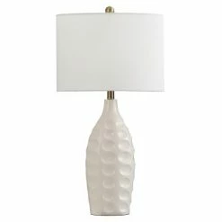 Large Round Transitional Dimpled Moulded Table Lamp White - StyleCraft