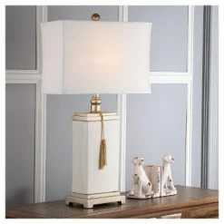 Desk Lamps sales shop 56 32" Amiliana Glazed Tassel Lamp Cream (Includes CFL Light Bulb) - Safavieh