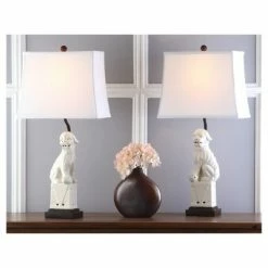 Desk Lamps sales shop 47 (Set of 2) 28.5" Foo Dog Table Lamp Cream (Includes CFL Light Bulb) - Safavieh