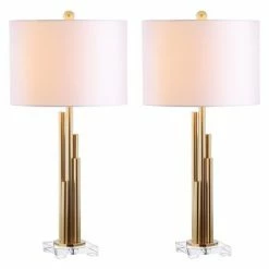 (Set of 2) 32" Hopper Table Lamp Brass Gold (Includes LED Light Bulb) - Safavieh