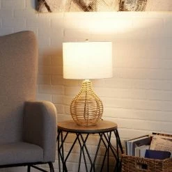 Desk Lamps sales shop 28 20" Bryce Rattan Silverwood Table Lamp (Includes LED Light Bulb) Light Brown - Decor Therapy