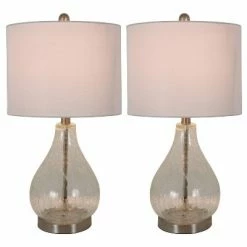 22.5" Set of 2 Crackled Teardrop Table Lamp Clear - Decor Therapy