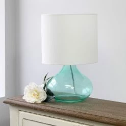 Glass Raindrop Table Lamp with Fabric Shade Aqua - Simple Designs -Desk Lamps sales shop unnamed file 609