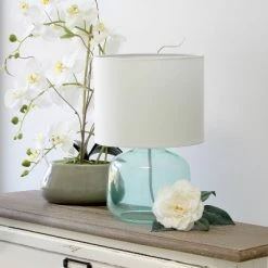 Glass Table Lamp with Fabric Shade Aqua - Simple Designs -Desk Lamps sales shop unnamed file 656