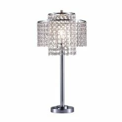 26" Antique Metal Table Lamp with Crystals and USB Port Silver - Ore International
